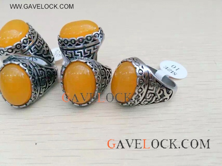 Cool Retro Style Orange Stainless Steel Ring